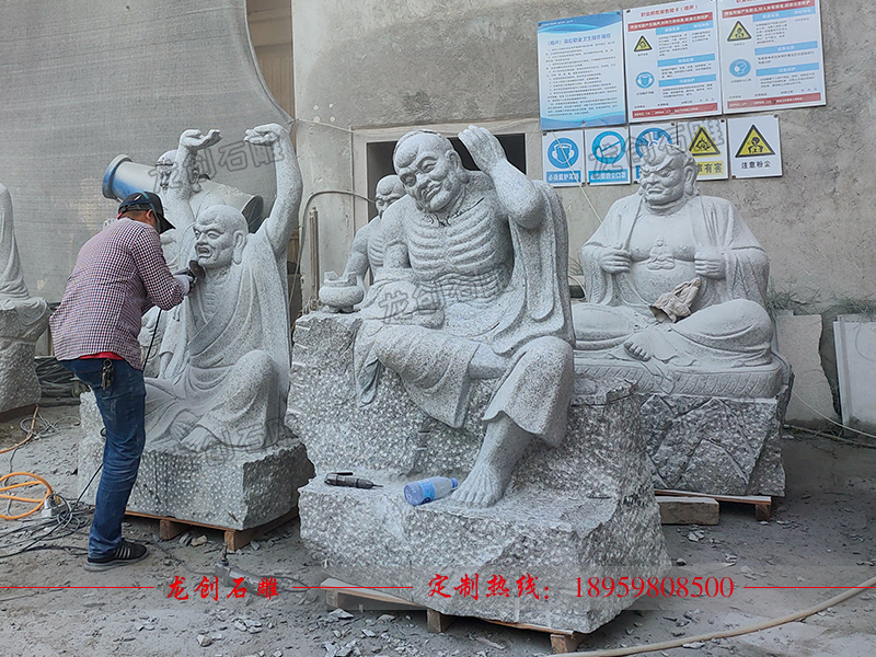 浙江省臺州市慈恩寺石雕十八羅漢雕刻發(fā)貨